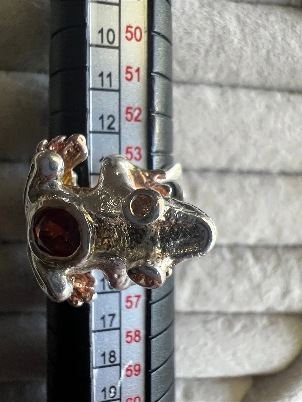Artisan Frog Garnet Ring in Silver